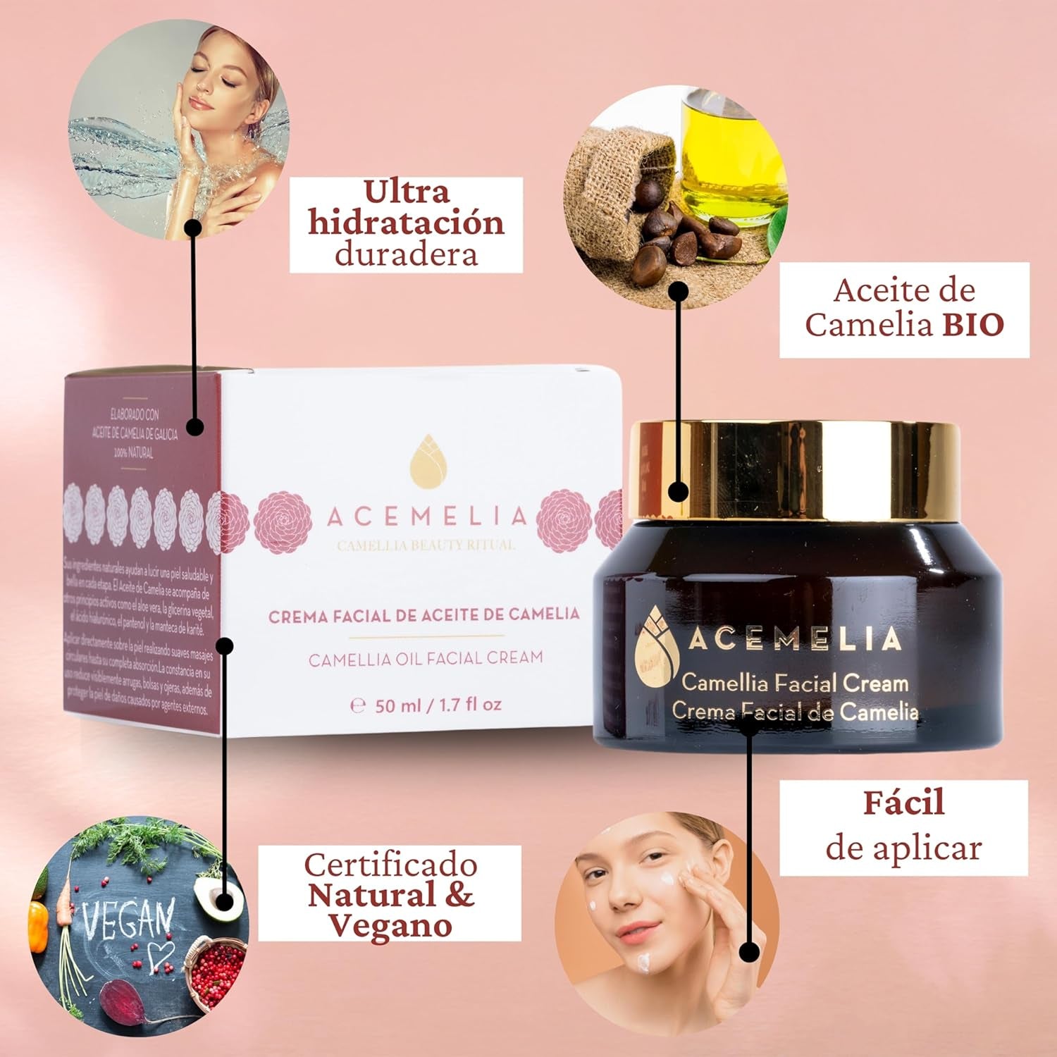 Crema Hidratante Facial Antiarrugas Y Antimanchas Con Aceite De Camelia - Hidratación Profunda Y Efecto Antiedad - Certificado Natural Y Vegano - 50Ml