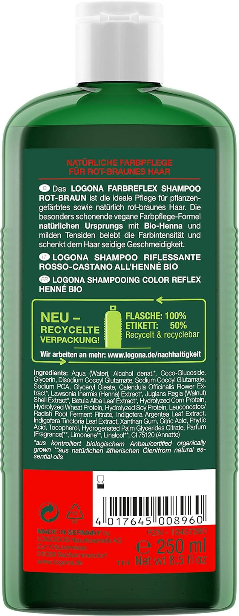 - Champú Con Reflejos De Color Pelirrojo-Castaño Henna Biológica, Protección Del Color Para Cabello Pelirrojo-Castaño Natural O Teñido - Potencia La Intensidad Del Color - Con Extractos Biológicos - 250 Ml