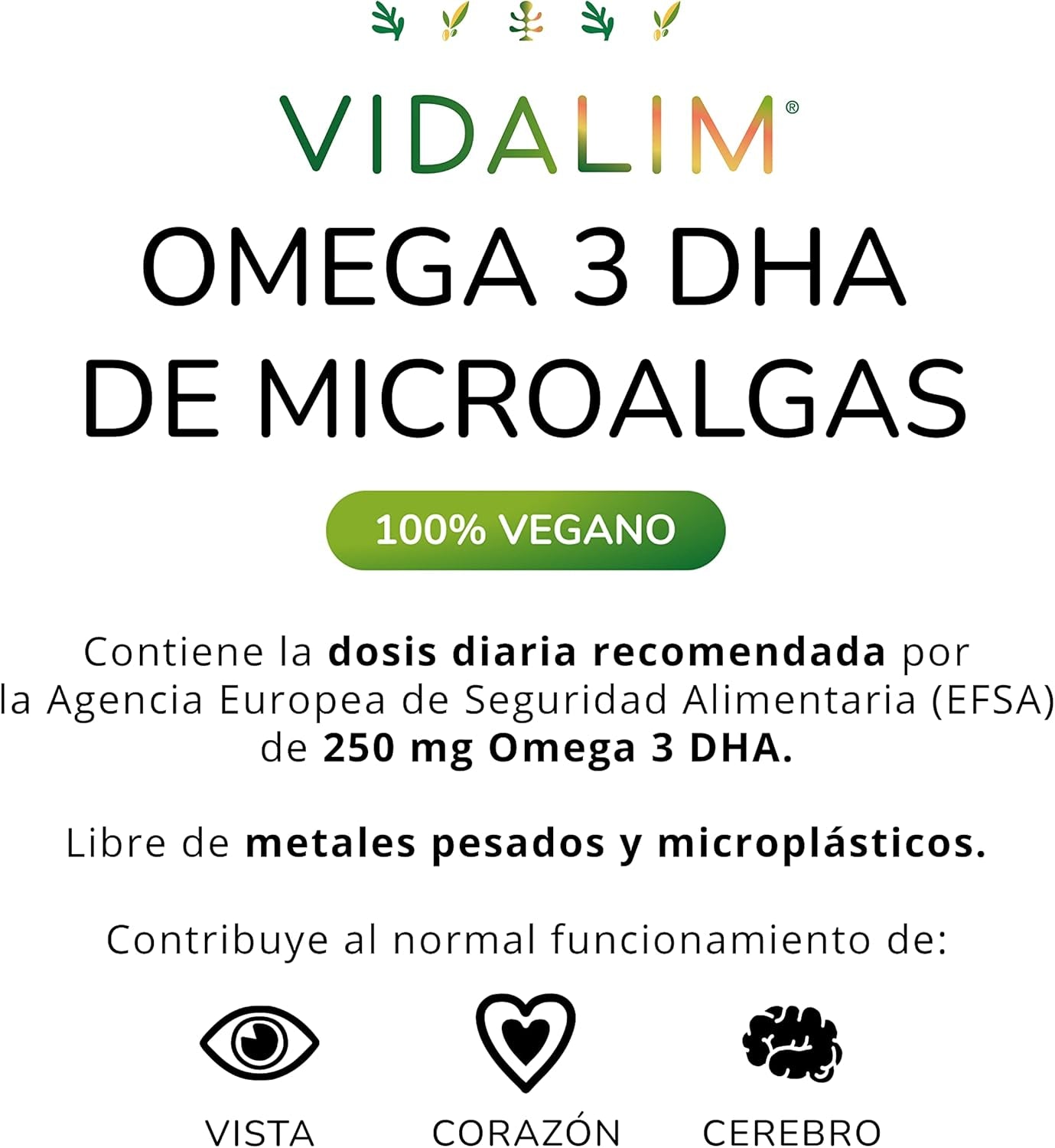 Vidalim Omega 3. 250Mg DHA De Microalgas En Cápsula Blanda De Origen Vegetal. Apto Para Veganos (60)