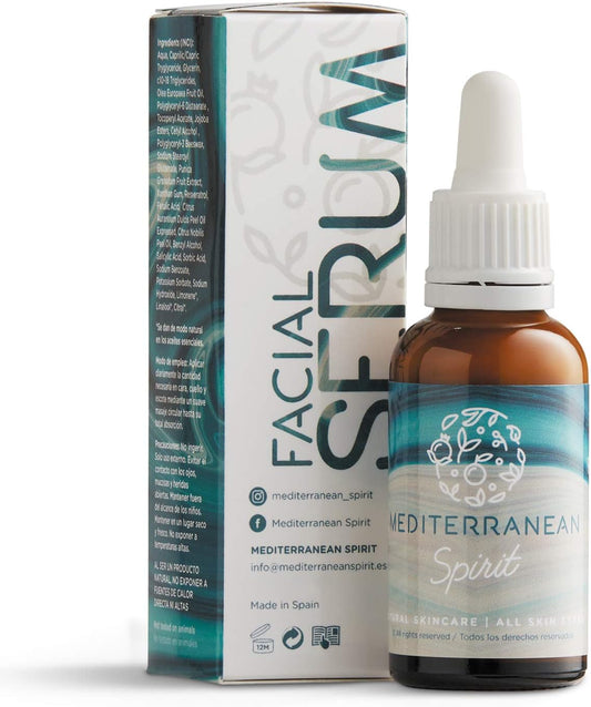 Serum Facial Vitamina C, E, Resveratrol Acido Salicílico Ferulico Unisex Antiarrugas Antimanchas Hidratante Antioxidante Ingredientes Mediterráneos Naturales, 30Ml Por Mediterranean Spirit