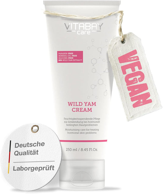 Vitabay Crema De Ñame Silvestre 250 Ml - Crema Con 80% De Extracto De Raíz De Ñame Para Rostro Y Cuerpo - 64% De Diosgenina - 100% Libre De Nanopartículas Y Sin Hormonas Sintéticas