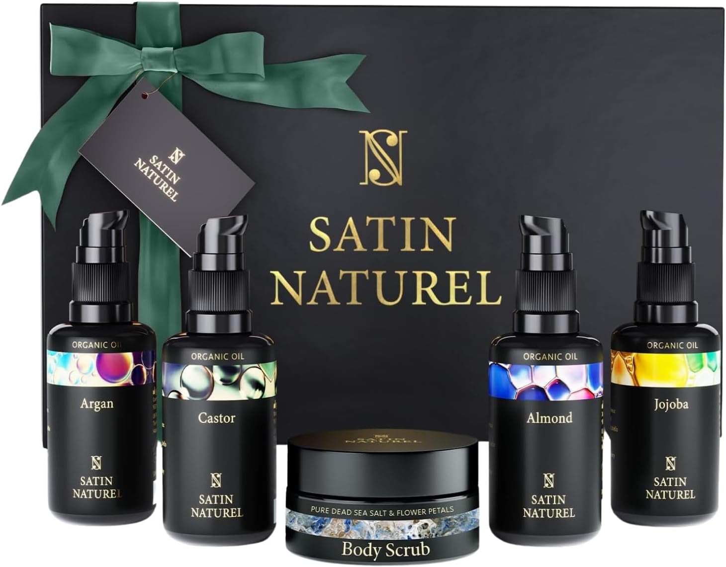 Satin Naturel Regalo Para Mujeres - Regalos Originales Para Mujer - Aceite De Argan - Aceite De Jojoba - Aceite De Almendras - Exfoliante Corporal 5X30Ml