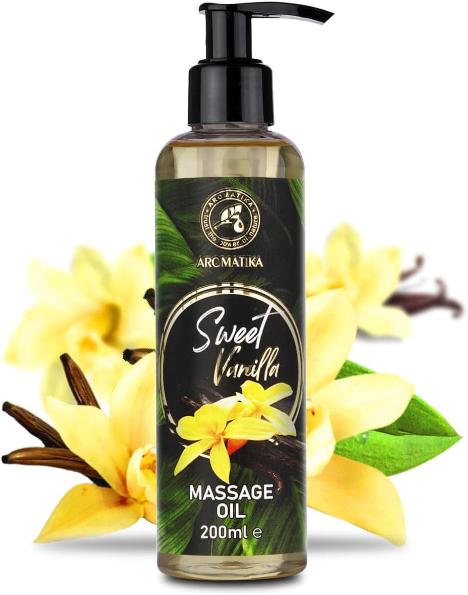 Aceite De Masaje Vainilla Dulce 200Ml - Aceite Corporal Con Aceites De Semilla De Uva - Jojoba - Almendra - Aceites De Melocotón - Aceite Corporal - Aceite De Relajación