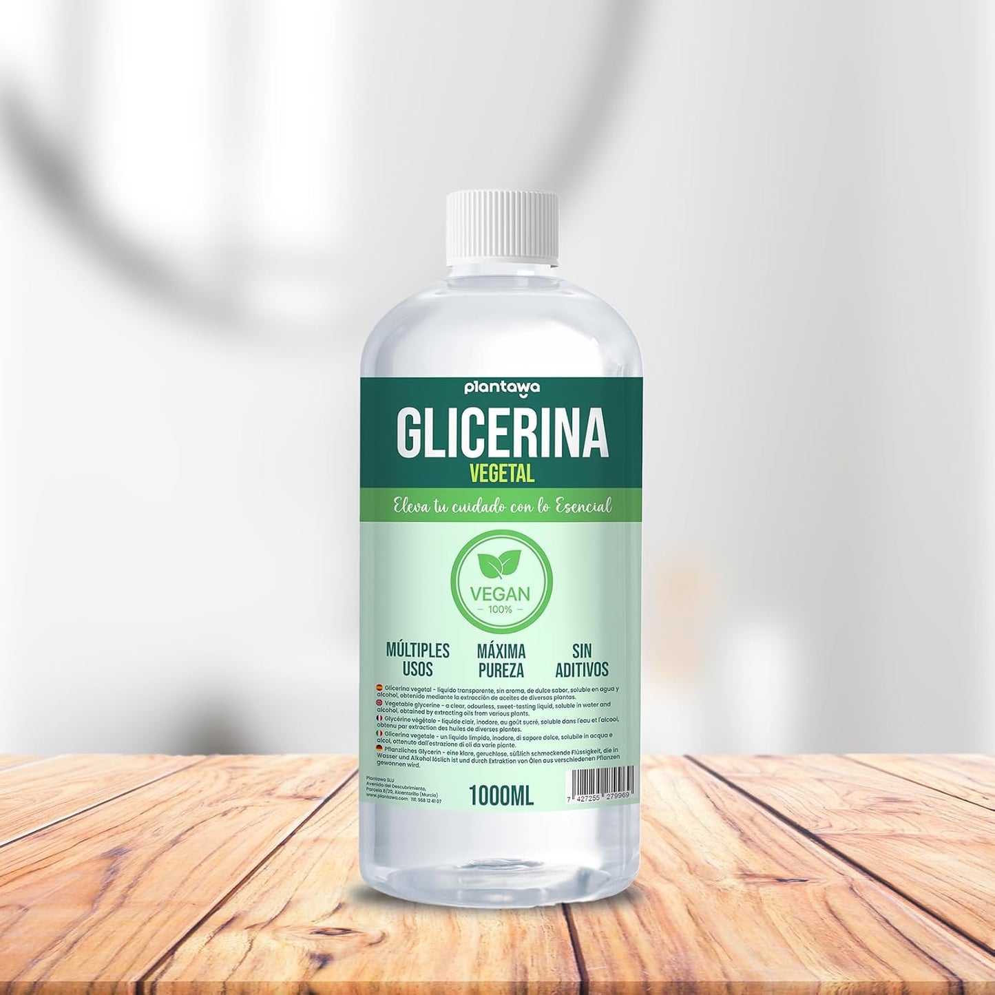 PLANTAWA Glicerina Líquida Vegetal 1L | Glicerina Líquida Para Hacer Jabones, Cosméticos Y Secado De Flores | Hidratante Natural Para Piel Y Cabello, 99.5% Pura Y Sin Aditivos