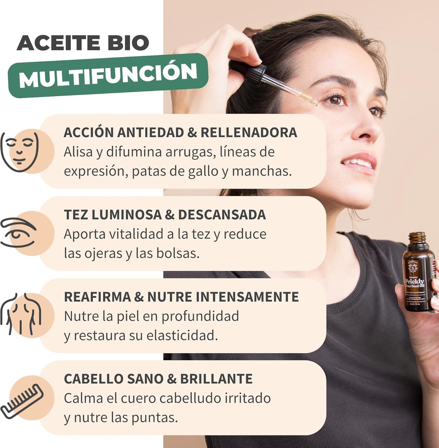 Bionoble Aceite De Higo Chumbo Orgánico 15Ml - 100% Puro, Natural Y Prensado En Frío - Rostro, Cuerpo, Cabello, Barba, Uñas - Vegano Y Cruelty Free - Botella De Vidrio + Pipeta