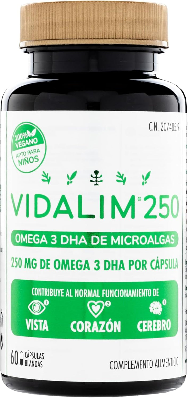 Vidalim Omega 3. 250Mg DHA De Microalgas En Cápsula Blanda De Origen Vegetal. Apto Para Veganos (60)