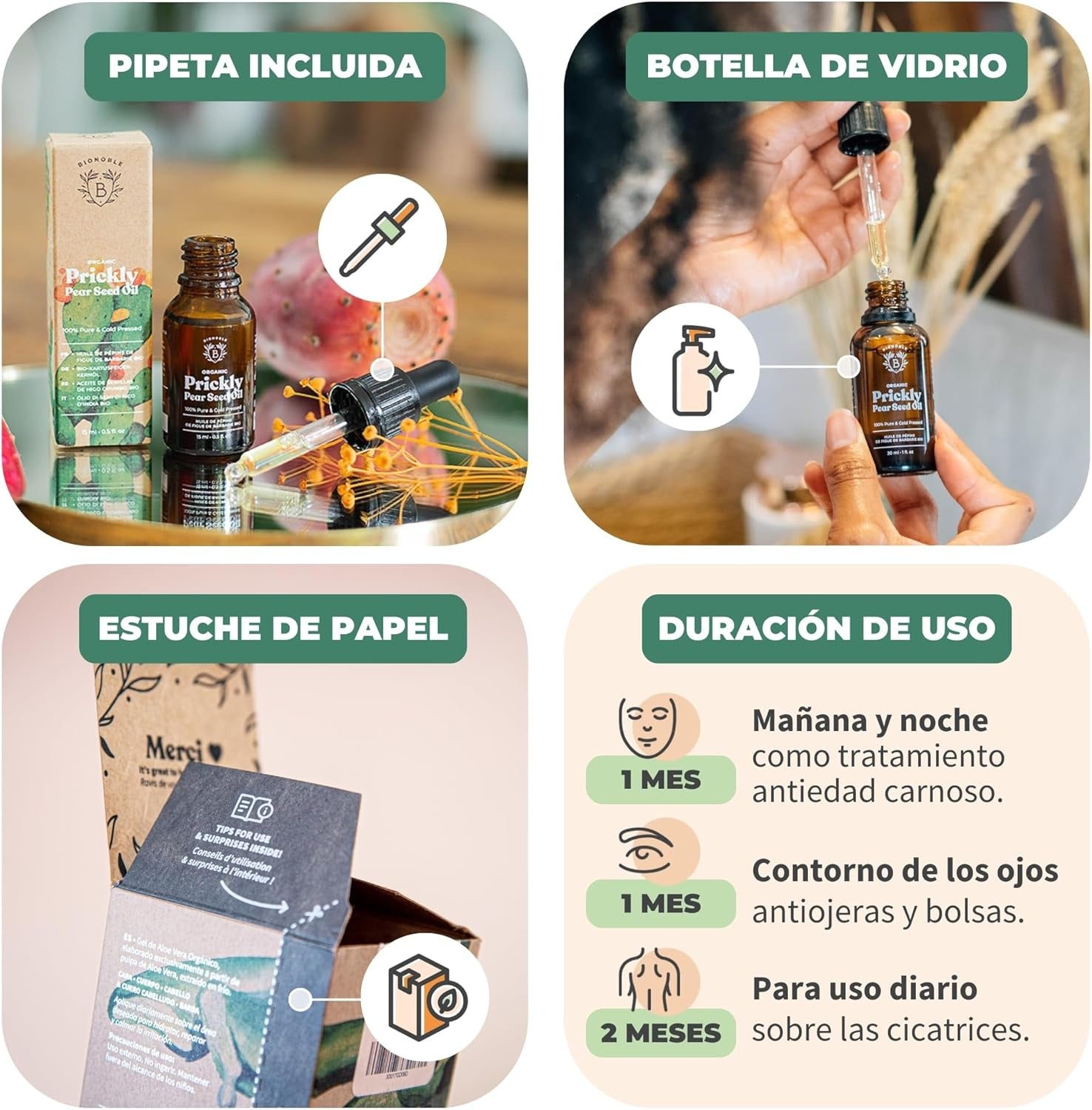 Bionoble Aceite De Higo Chumbo Orgánico 15Ml - 100% Puro, Natural Y Prensado En Frío - Rostro, Cuerpo, Cabello, Barba, Uñas - Vegano Y Cruelty Free - Botella De Vidrio + Pipeta