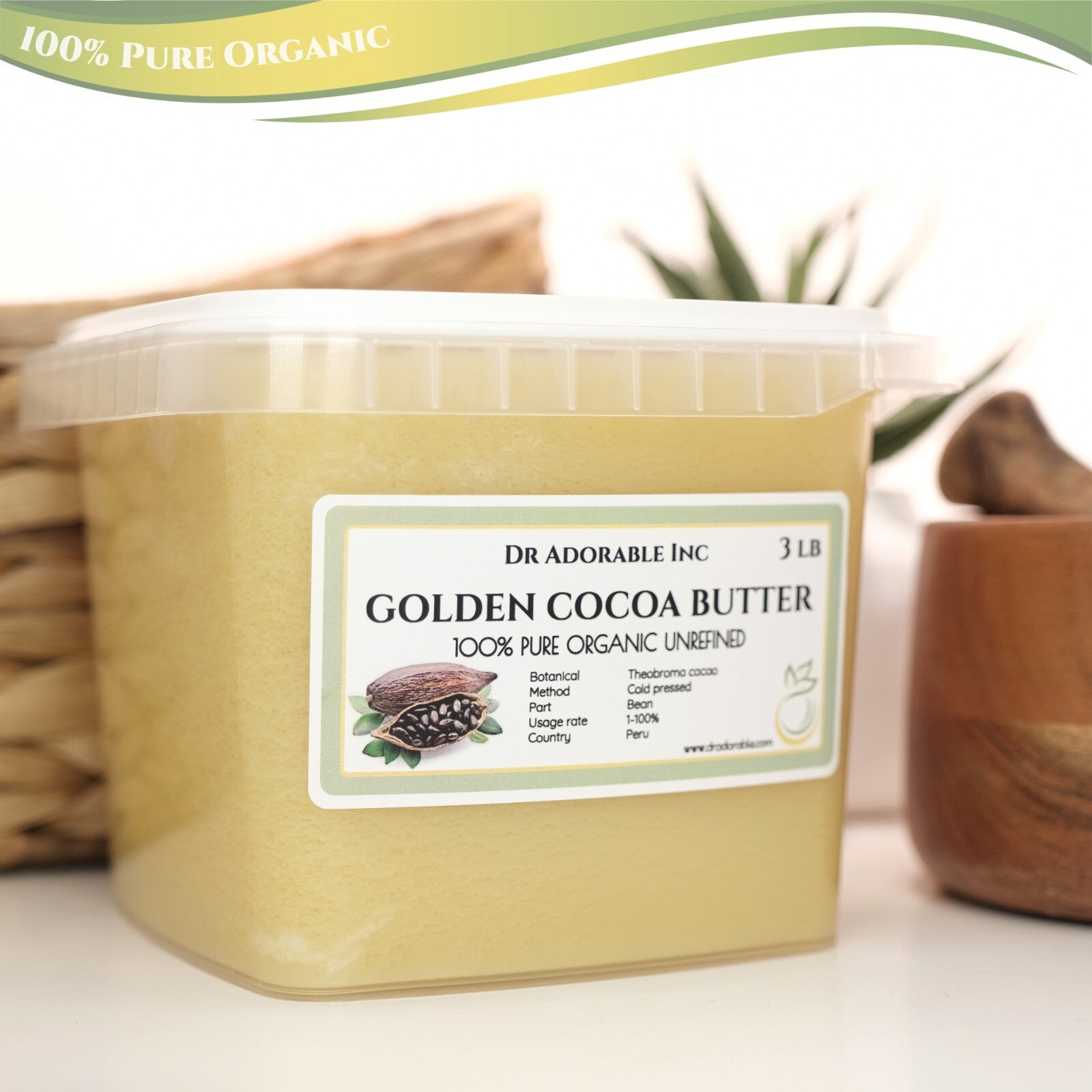 GOLDEN UNREFINED COCOA BUTTER FRESH ORGANIC PURE 2 OZ 4 OZ 8 OZ 1 LB-UP to 12LB