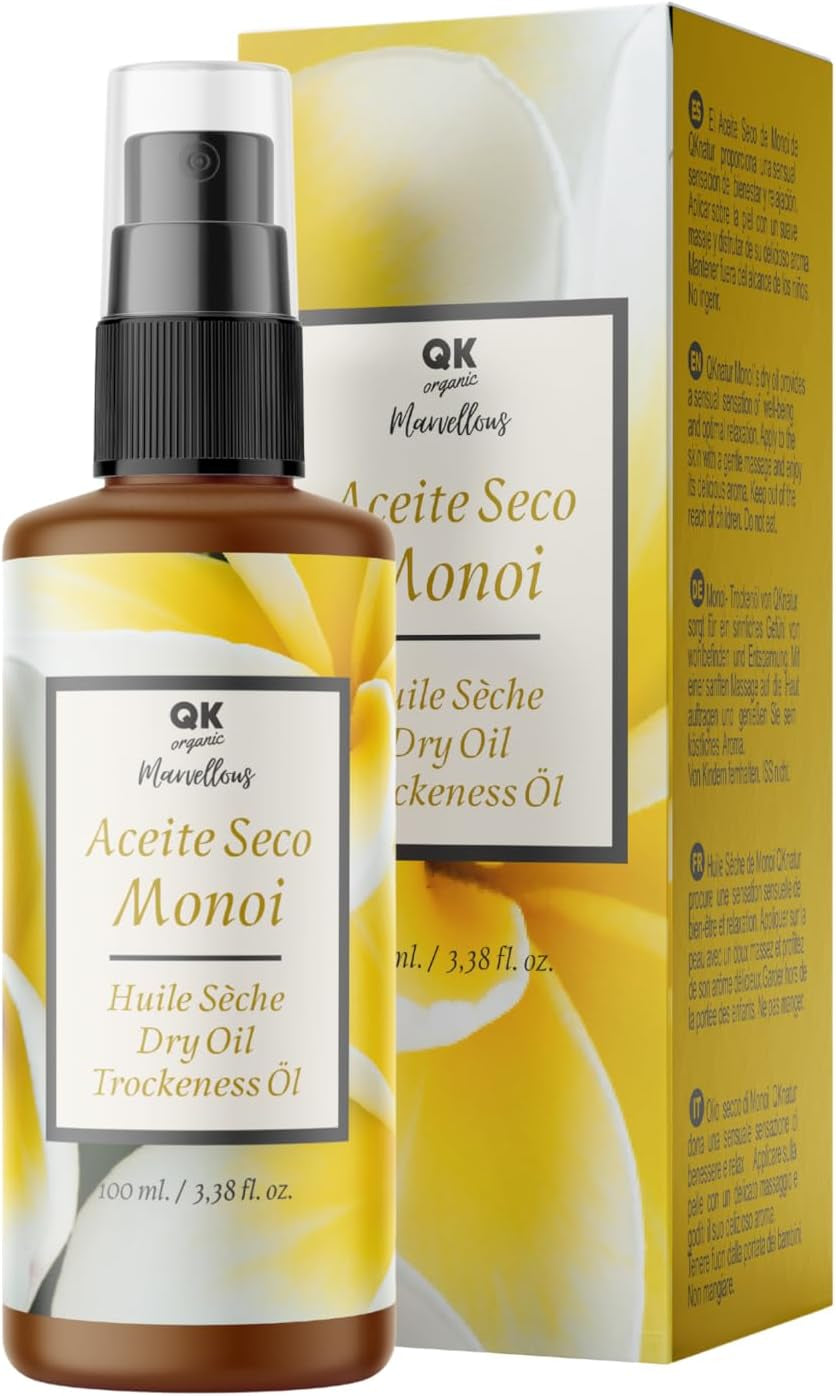 Qknatur - Aceite Seco Monoi. Hidratación Y Nutrición Para La Piel Y El Pelo. Con Una Rápida Absorción - 100 Ml. Aceite Para Masaje, Cara, Cuerpo, Cabello.