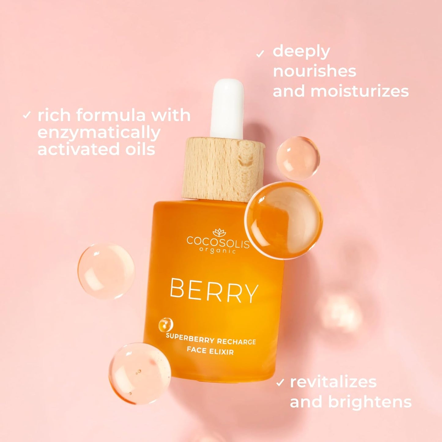 COCOSOLIS BERRY Superberry Recharge Face Elixir Facial Con Aceites Orgánicos, Cuidado Dietético Vegano Con Vitamina E Y Aceites Activados Por Enzimas