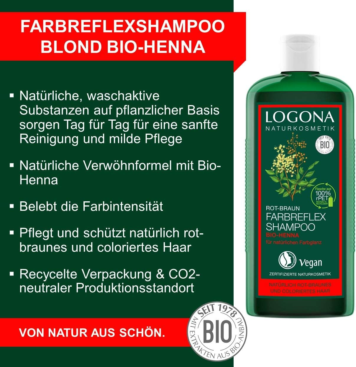 - Champú Con Reflejos De Color Pelirrojo-Castaño Henna Biológica, Protección Del Color Para Cabello Pelirrojo-Castaño Natural O Teñido - Potencia La Intensidad Del Color - Con Extractos Biológicos - 250 Ml