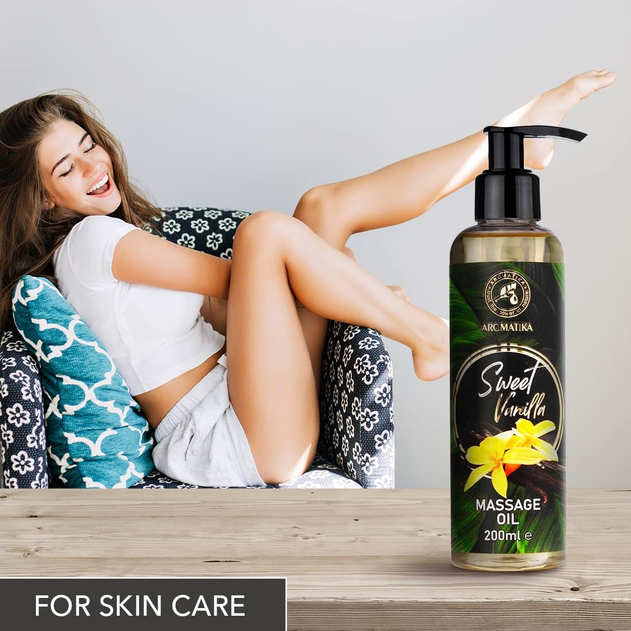 Aceite De Masaje Vainilla Dulce 200Ml - Aceite Corporal Con Aceites De Semilla De Uva - Jojoba - Almendra - Aceites De Melocotón - Aceite Corporal - Aceite De Relajación