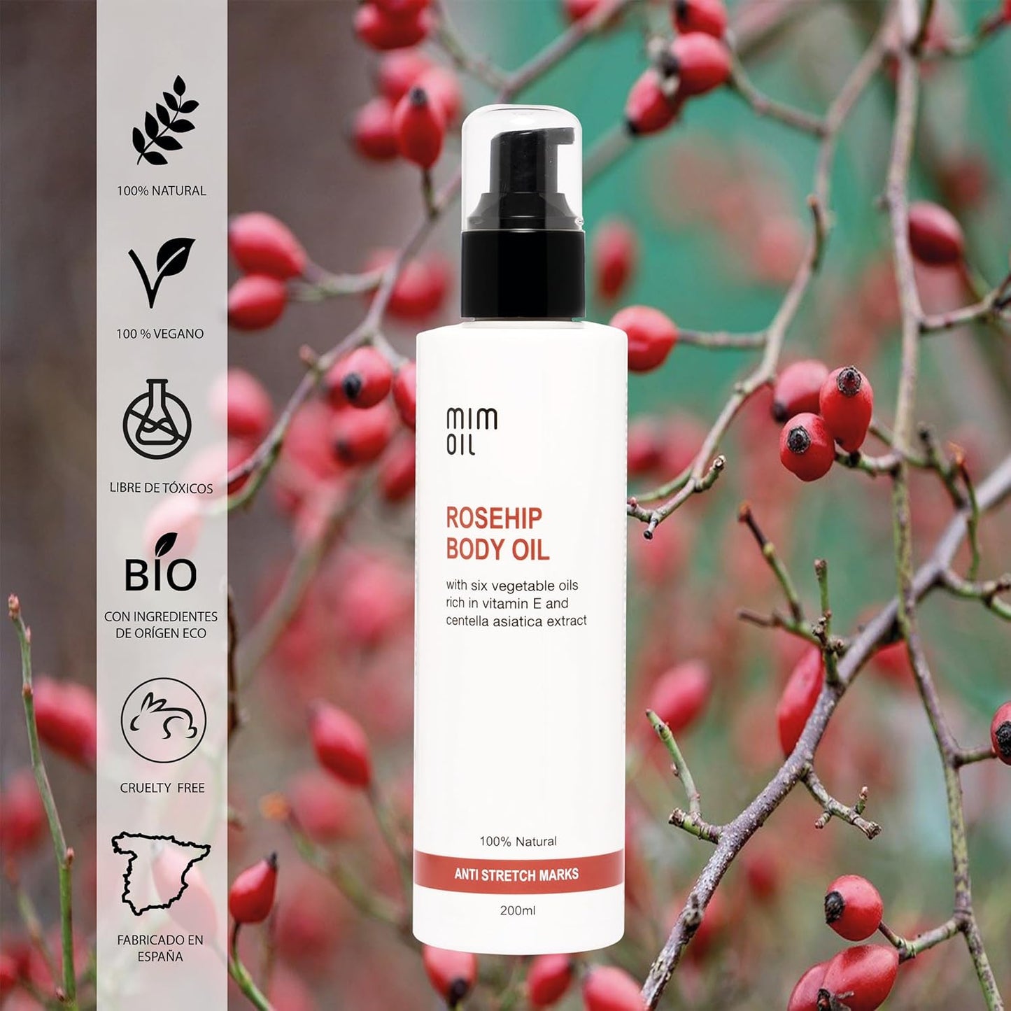 Aceite Antiestrías Con Rosa Mosqueta, Almendras Dulces, Centella Asiática Y Aceites Ricos En Vitamina E. 200 Ml. 100% Natural. Hidrata Y Ayuda a Prevenir Las Estrías Durante Embarazo Y Adolescencia.