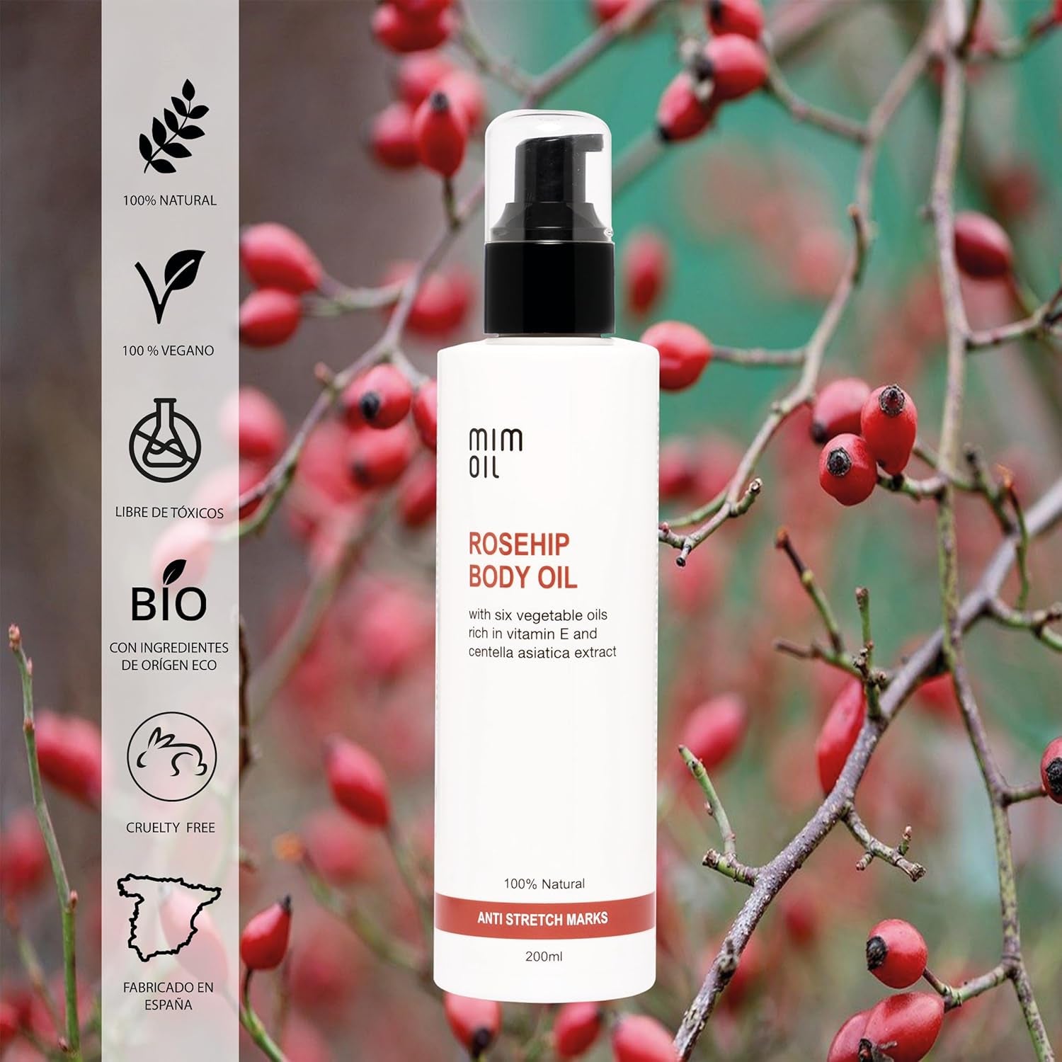 Aceite Antiestrías Con Rosa Mosqueta, Almendras Dulces, Centella Asiática Y Aceites Ricos En Vitamina E. 200 Ml. 100% Natural. Hidrata Y Ayuda a Prevenir Las Estrías Durante Embarazo Y Adolescencia.