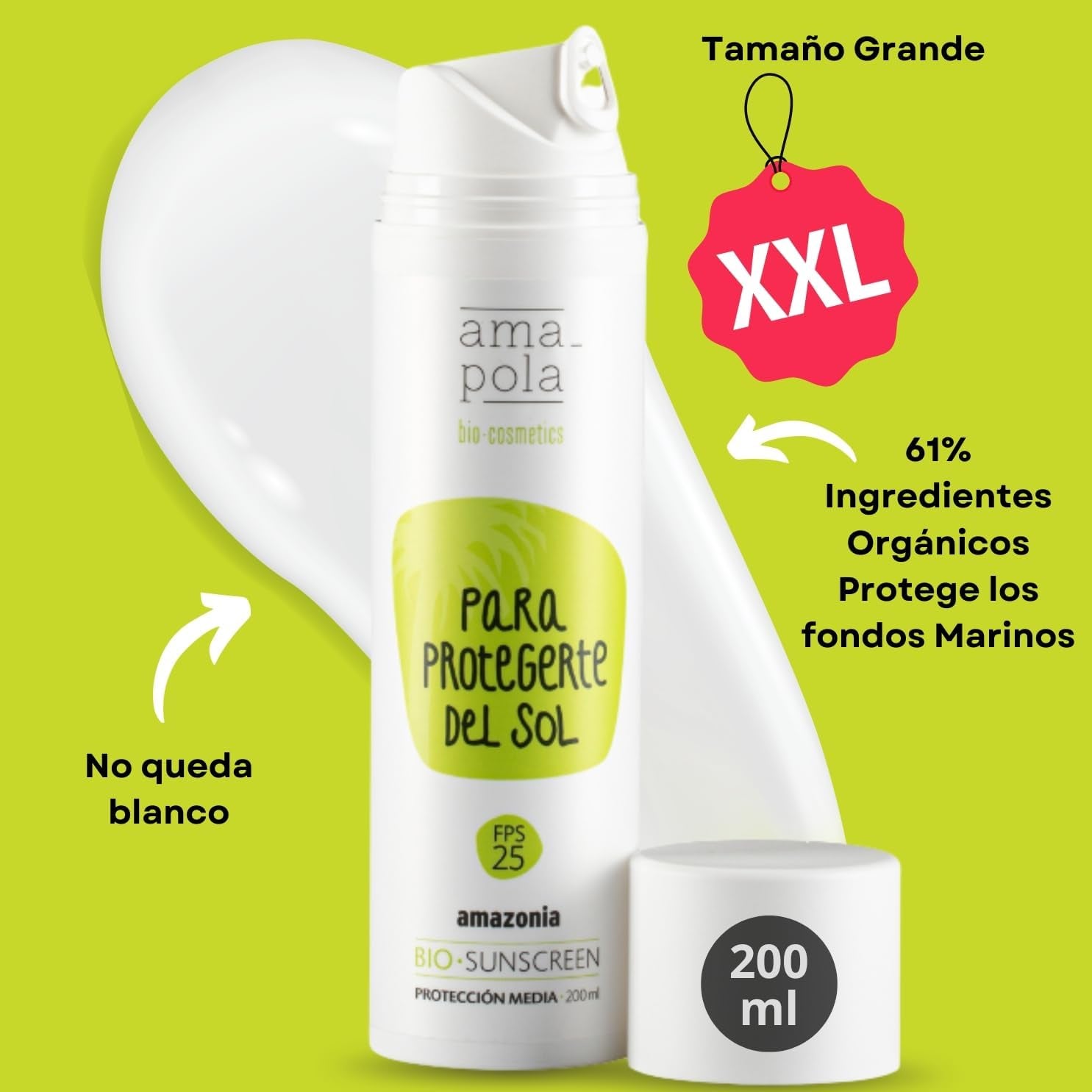 Protector Solar Ecológico Amapola Bio Cosmetics Crema Solar Corporal SPF 25 – Mineral, Biodegradable, Sin Fragancia, Para Piel Sensible, 100% Natural, 200Ml