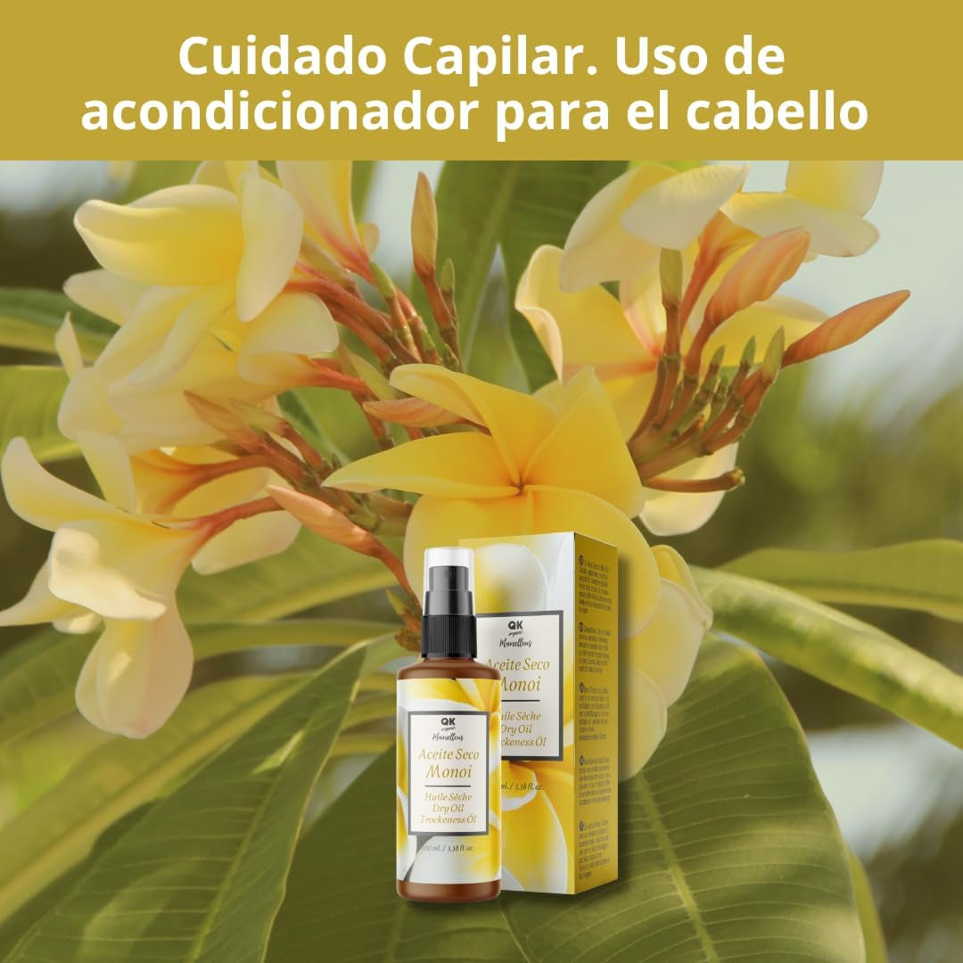 Qknatur - Aceite Seco Monoi. Hidratación Y Nutrición Para La Piel Y El Pelo. Con Una Rápida Absorción - 100 Ml. Aceite Para Masaje, Cara, Cuerpo, Cabello.
