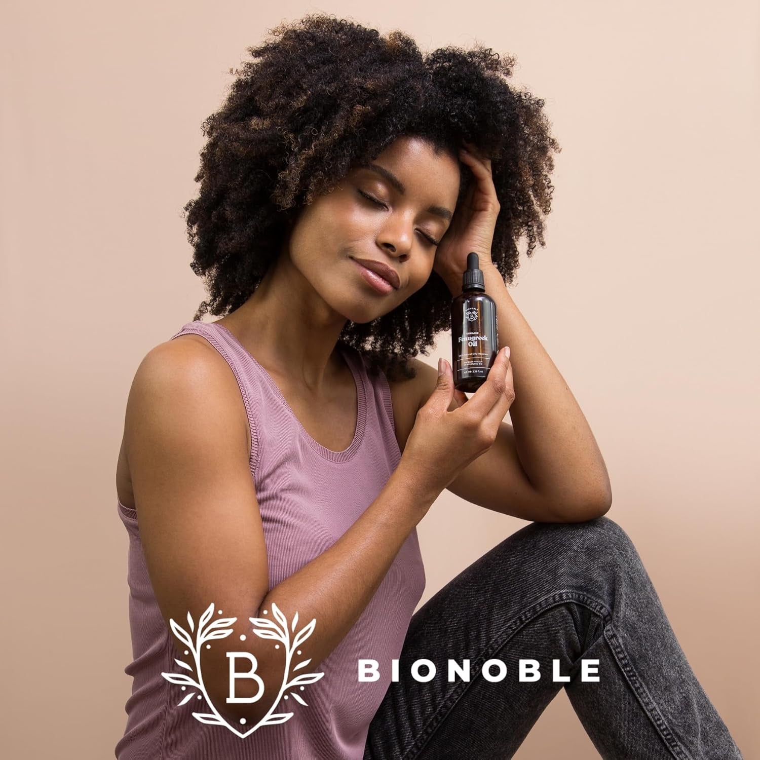 Bionoble Aceite De Fenogreco Orgánico 50Ml - Macerado De Fenogreco Y Aceite De Girasol - Cuerpo, Pecho, Glúteos, Cabello - Vegano Y Cruelty Free - Botella De Vidrio + Pipeta + Bomba